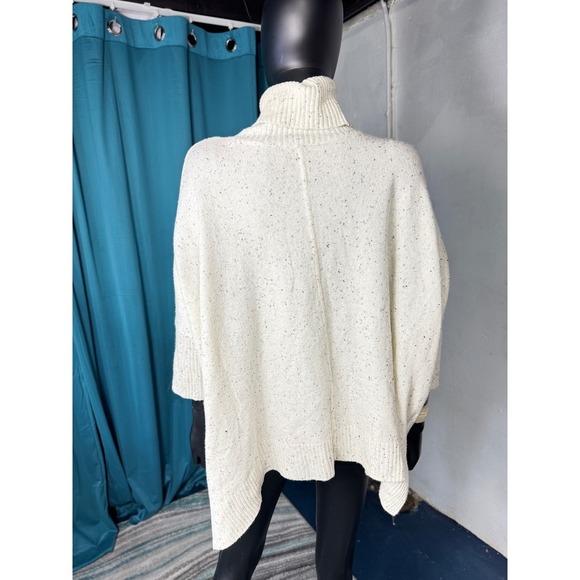 LOFT Petite Cream Speckled Knit Turtleneck Poncho Style Sweater Top - Picture 2 of 7